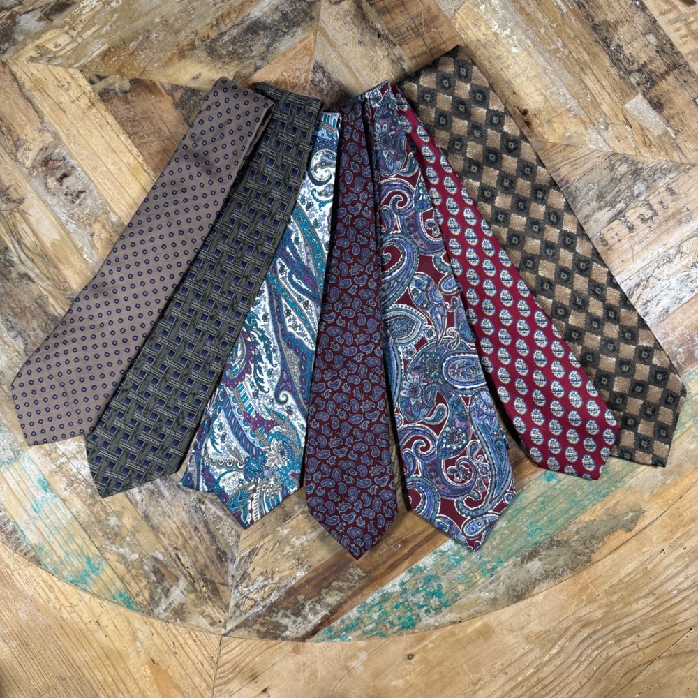 Lot of 7 Vintage Designer Silk Ties 90s Retro Statement Dark Academia Paisley